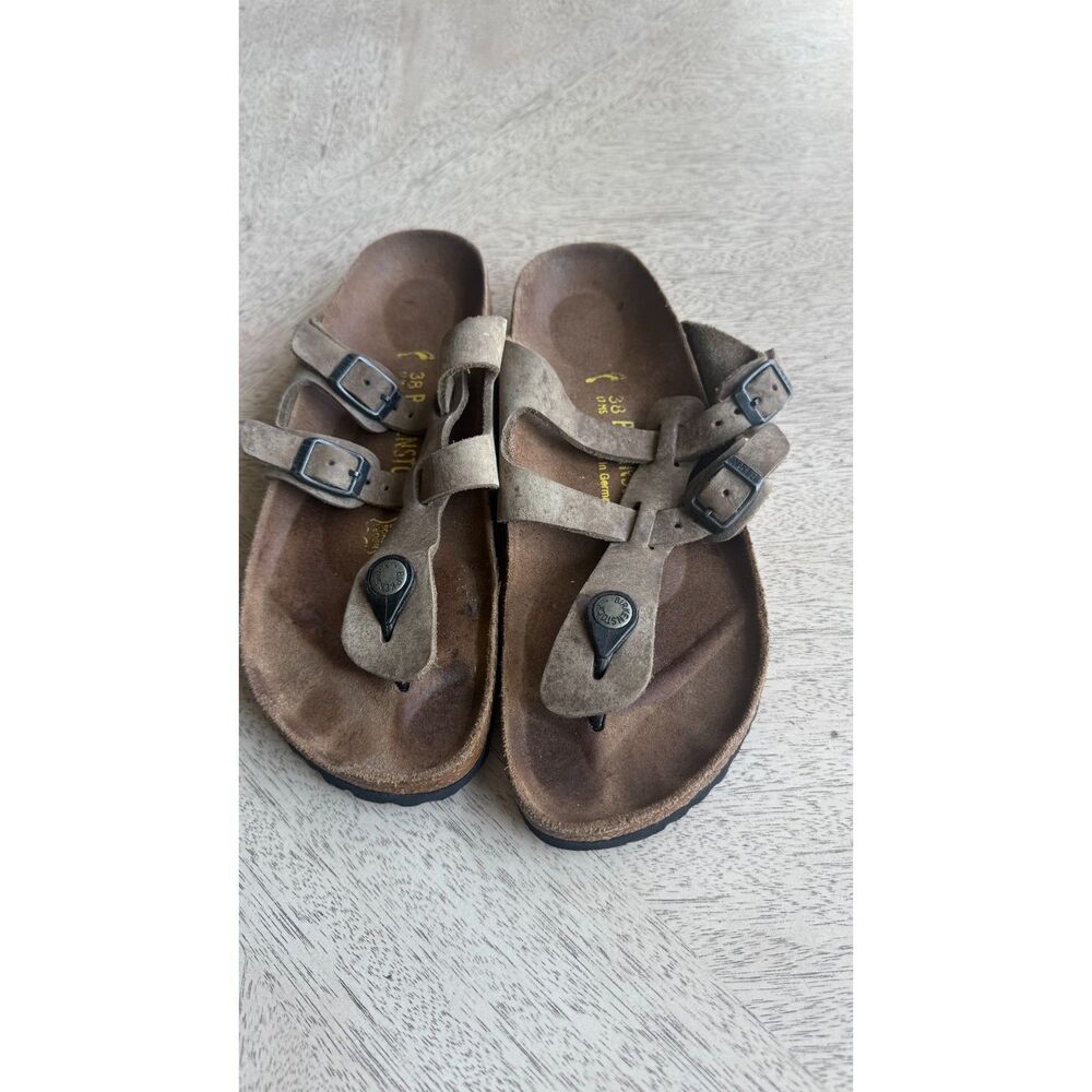Birkenstock Mayari Sandals EU 38 L6 M5 Taupe Suede Leather Toe Loop Germany